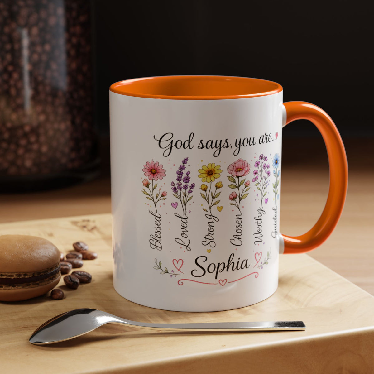 Personalized Christian Girl Mug, God Says You Are Blessed Loved Strong Chosen Worthy Guided Coffee Mug, Faith Gift for Daughter