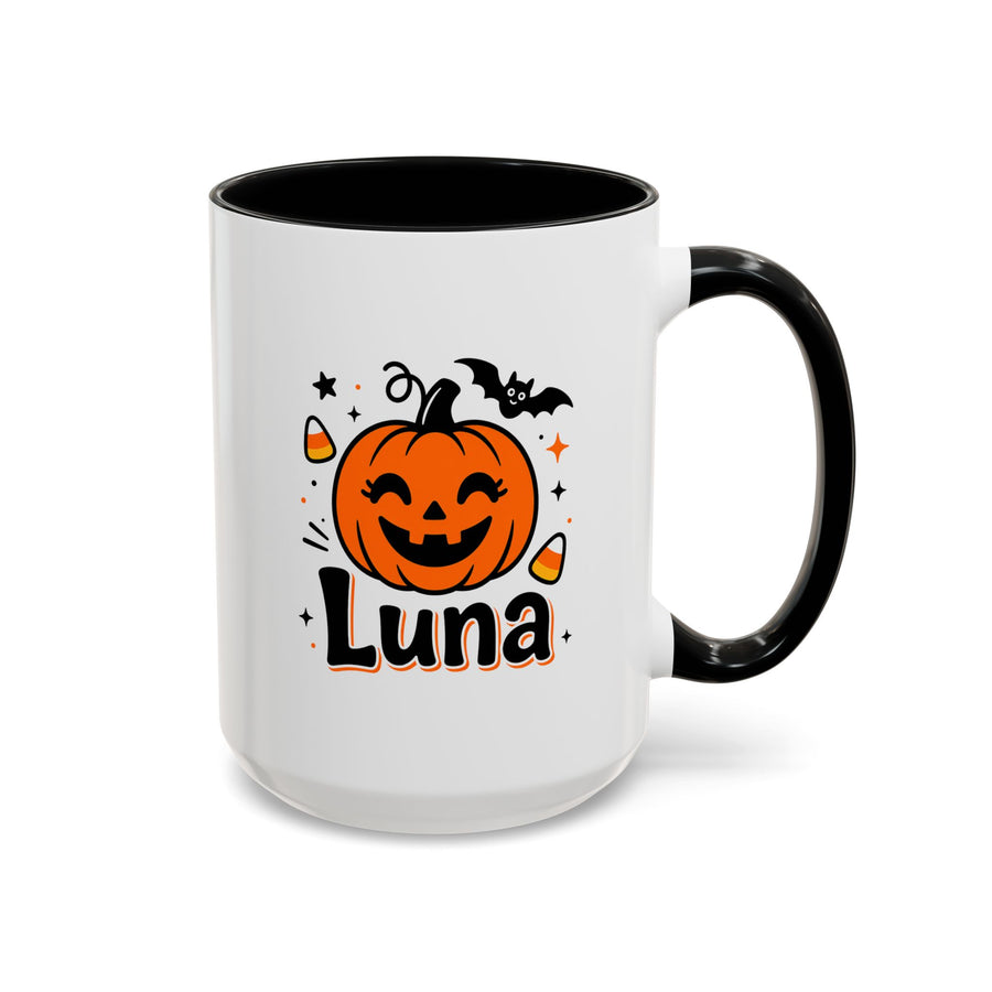 Personalized Halloween Name Mug, Custom Luna Pumpkin Coffee Cup, Cute Kids Trick or Treat Gift, Fall Birthday Present for Little Girl