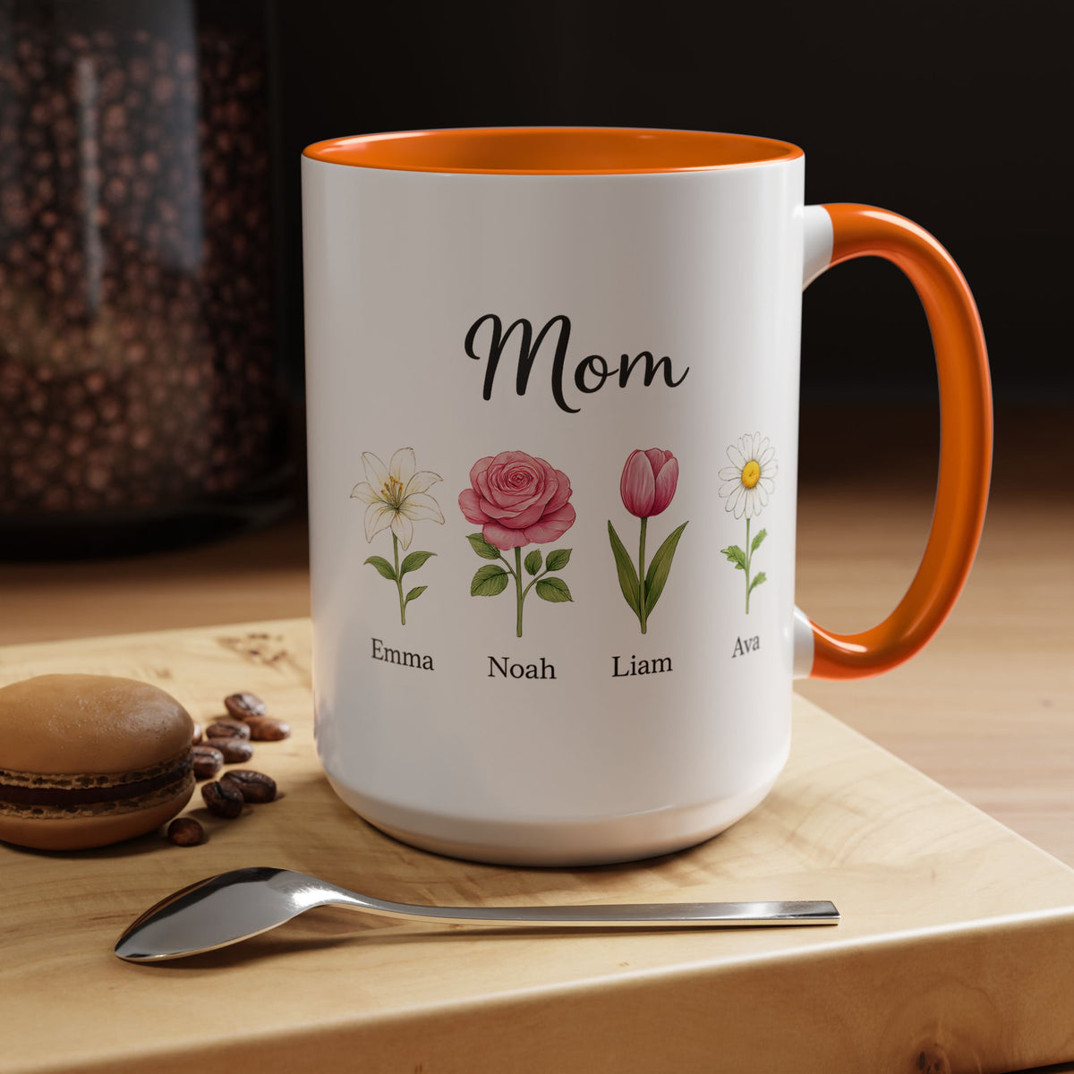 Personalized Birth Flower Mom Mug, Custom Kids Names Coffee Mug, Mother's Day Gift for Mom, Floral Family Keepsake Cup, Grandma Gift