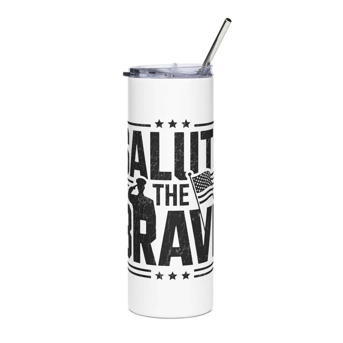 Patriotic Skinny Tumbler, Salute the Brave Travel Cup, Military Veteran Gift, American Pride Drinkware, USA Patriotic Gift for Him