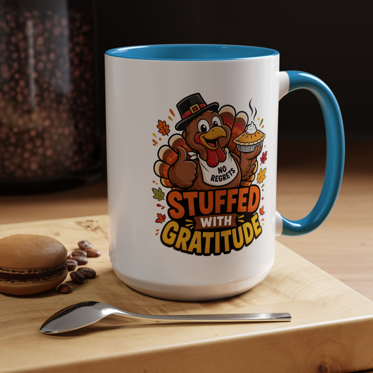 Stuffed With Gratitude Mug, Funny Thanksgiving Turkey Coffee Cup, Friendsgiving Hostess Gift, Cute Fall Drinkware for Food Lovers