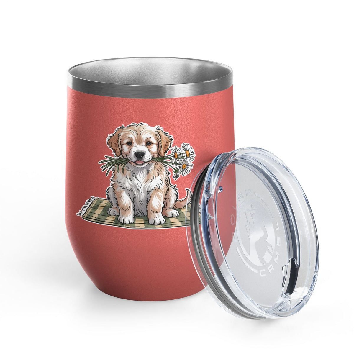 Golden Puppy Wine Tumbler, Cute Dog and Flower Cup, Gift for Dog Moms, Puppy Lovers, Pet Parents and Animal Lovers