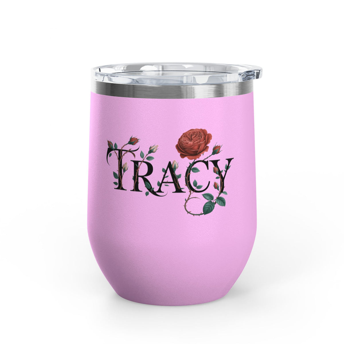 Personalized Floral Wine Tumbler, Custom Name Rose Tumbler, Botanical Drinkware for Women, Personalized Gift for Her, Garden Lover Gift