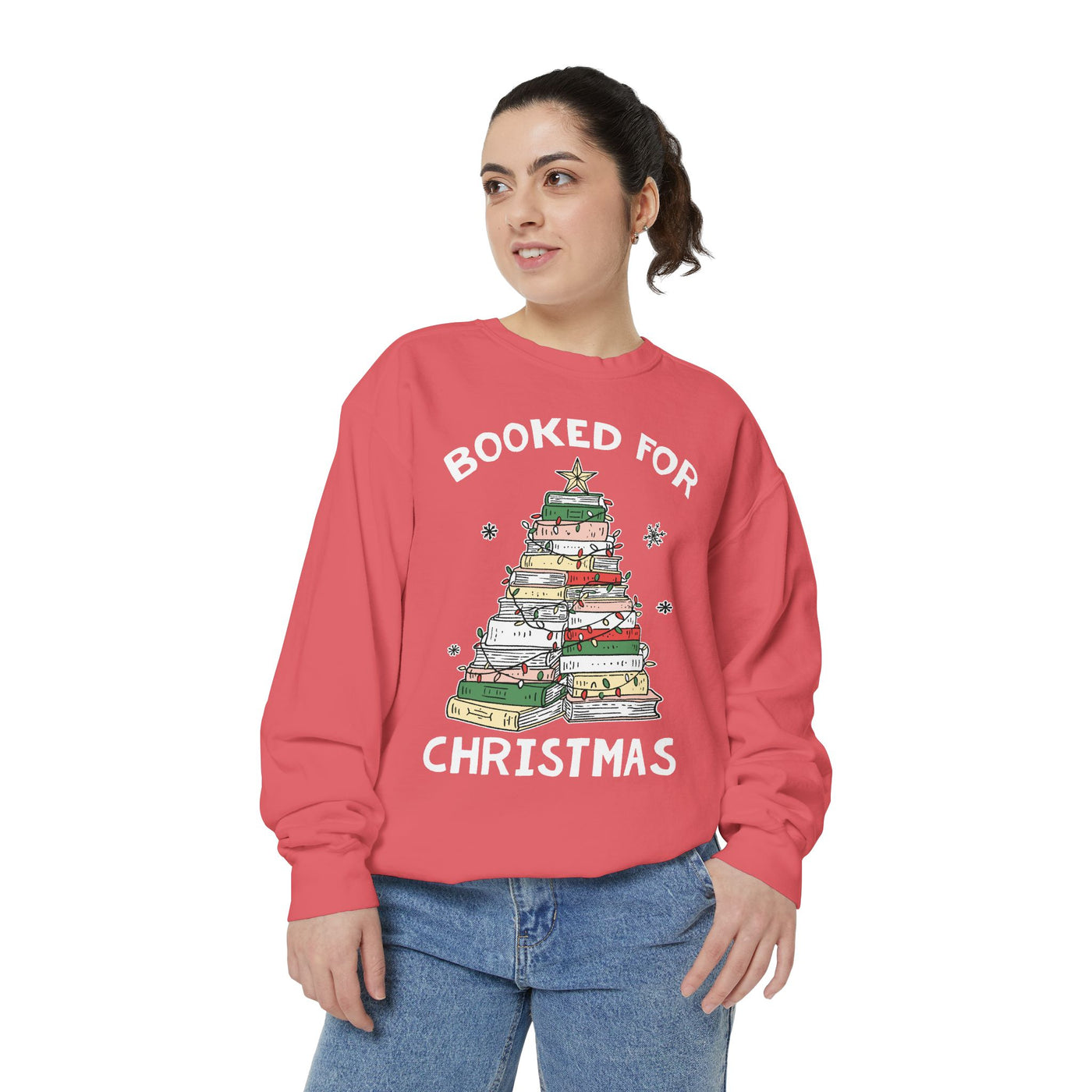 Booked for Christmas Sweatshirt, Book Lover Holiday Crewneck, Christmas Tree Books Pullover, Cozy Reading Gift for Librarian or Bookworm
