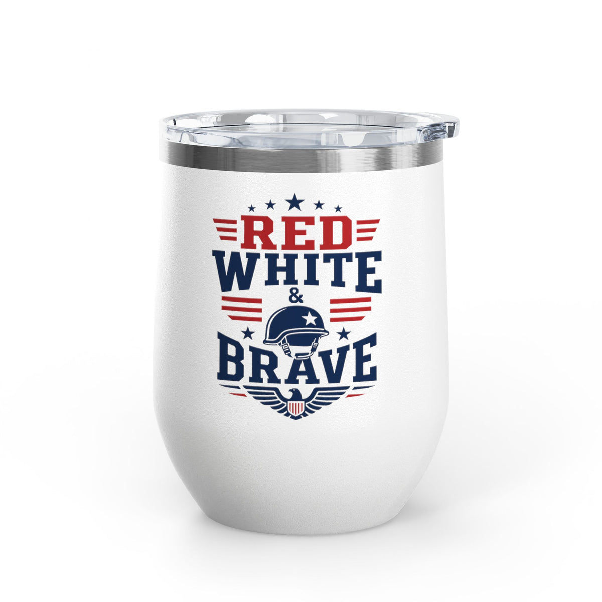 Patriotic Wine Tumbler, Red White & Brave Military Gift, Veteran Gift for Him, American Pride Drinkware, Memorial Day Gift