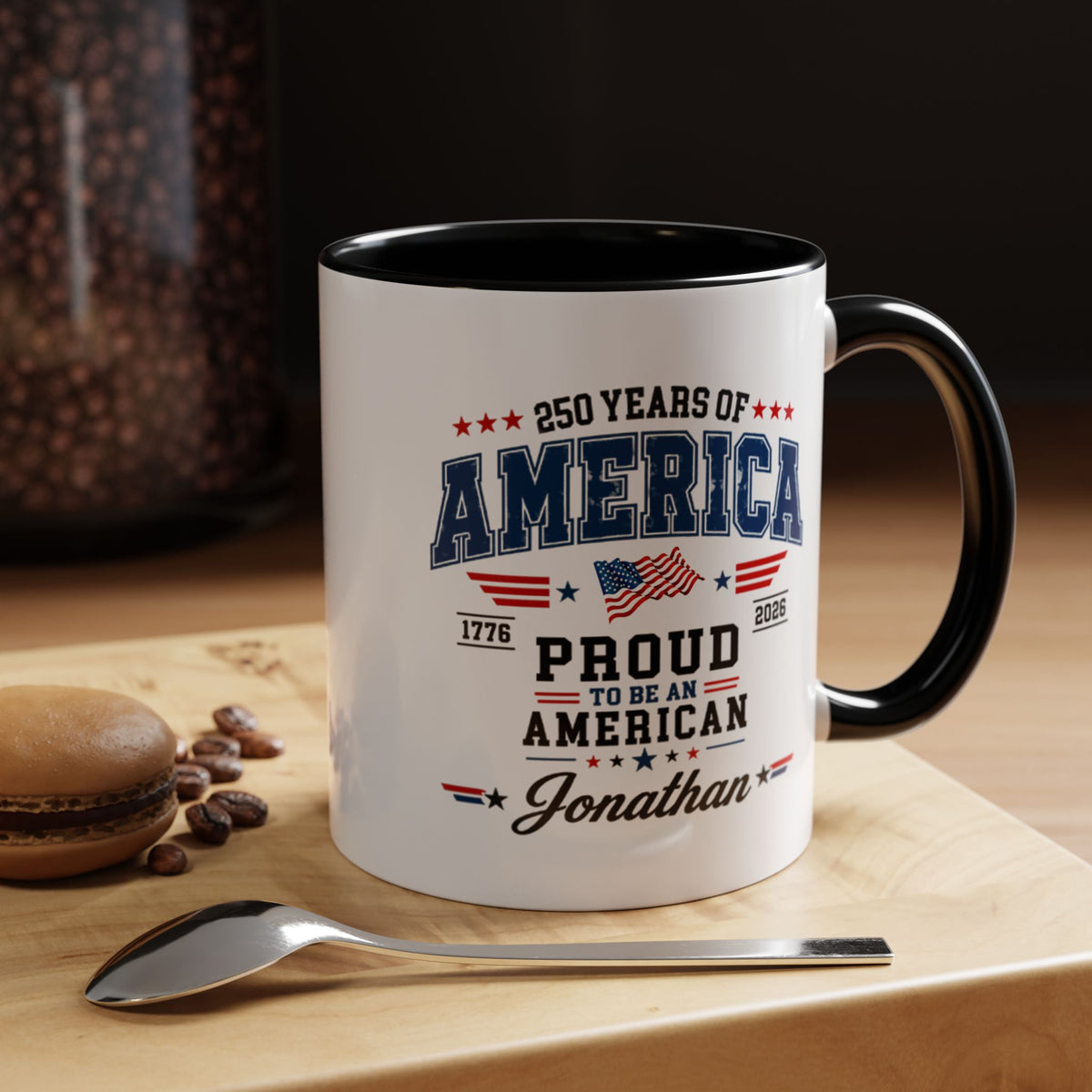 Personalized America 250th Coffee Mug, Custom Name Patriotic Gift for Men, Proud to Be An American 1776 to 2026 Ceramic Tea Cup