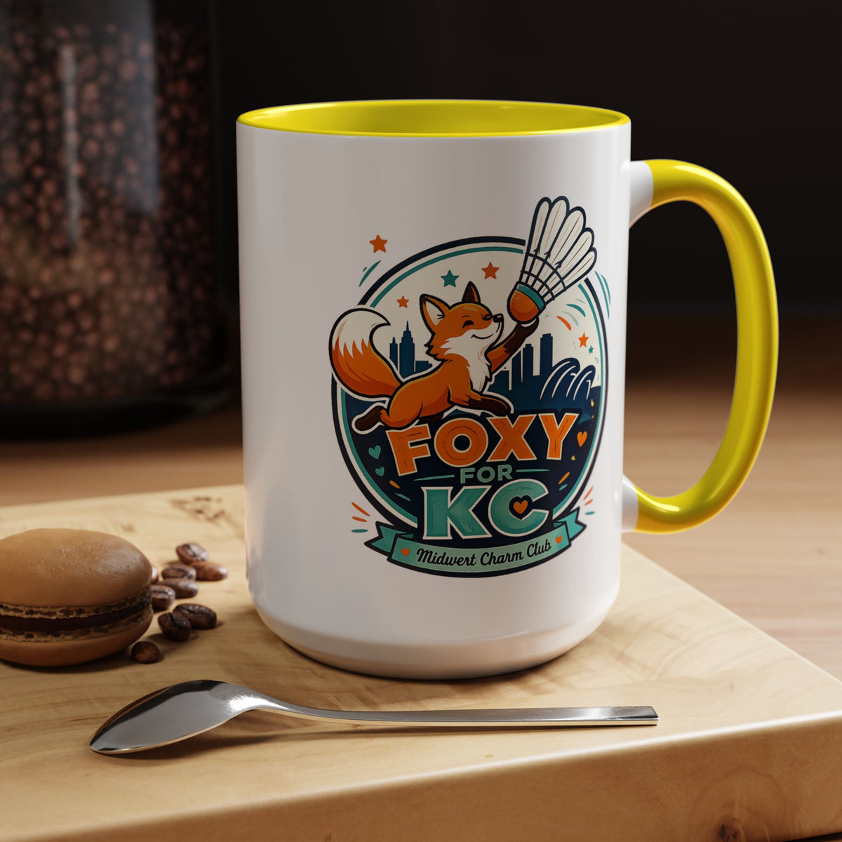 Kansas City Badminton Mug, Foxy for KC Coffee Cup, Funny Shuttlecock Lover Gift, KC Sports Fan Mug, Badminton Player Present