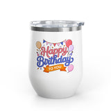 Happy Birthday to You Wine Tumbler, Pink and Blue Balloons with Party Bunting, Colorful Drinkware Gift for a Sister or Best Friend's Party