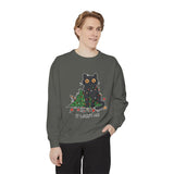 It Wasn't Me Black Cat Christmas Sweatshirt, Funny Holiday Crewneck, Mischievous Kitty Lights Pullover, Gift for Cat Mom or Cat Dad