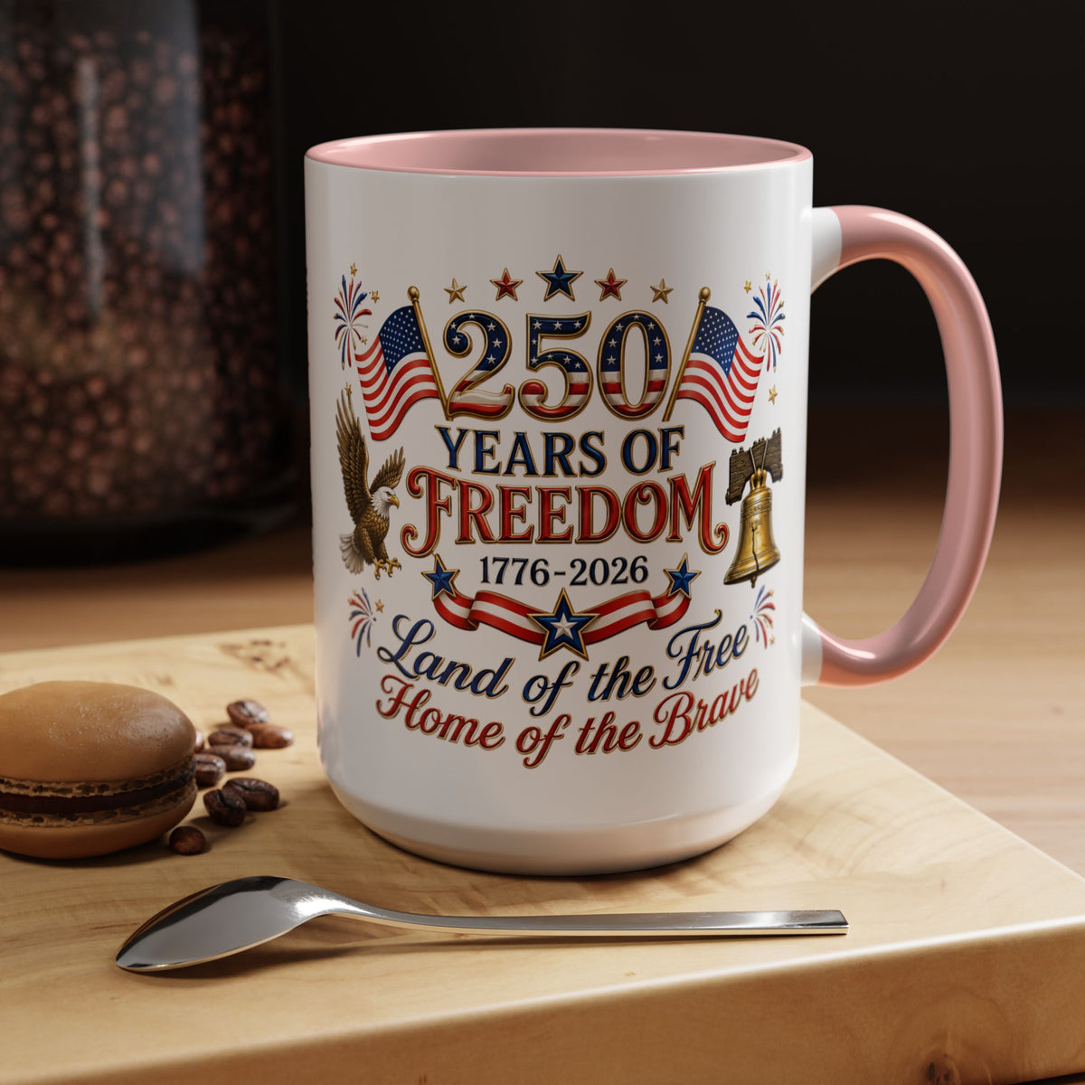 250 Years of Freedom Mug, America 250th Anniversary Coffee Mug, Patriotic Eagle Liberty Bell Cup, USA Semiquincentennial Gift