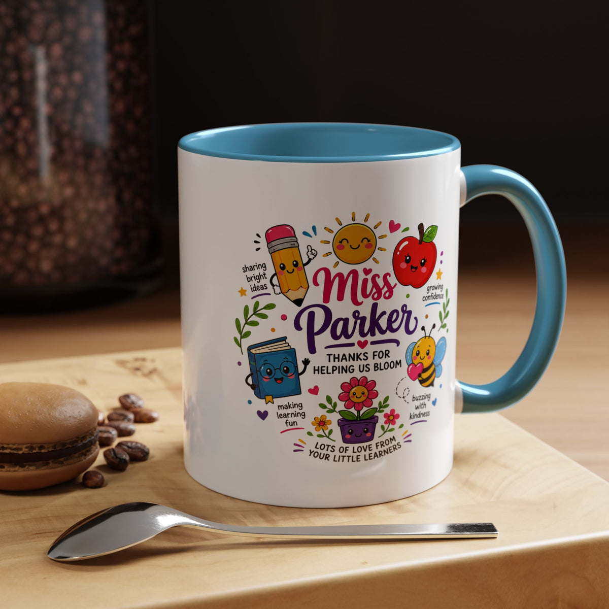 Personalized Teacher Mug with Name, Thank You Coffee Cup from Students, End of School Appreciation Gift, Colorful Classroom Keepsake