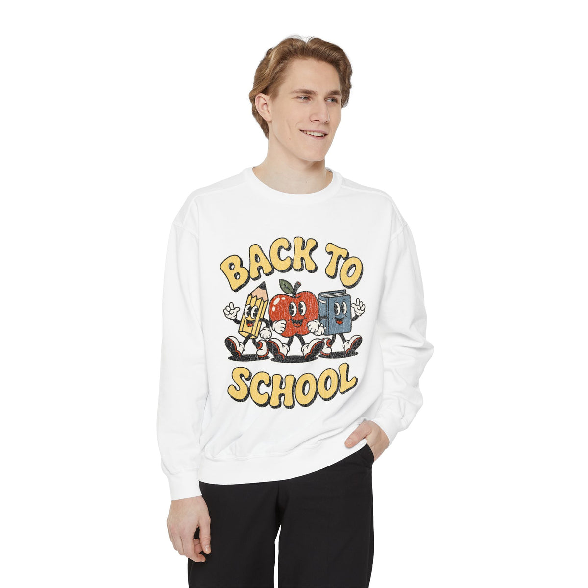 Back to School Sweatshirt, Retro Apple Pencil and Book Pullover, Teacher Crewneck, First Day Classroom Outfit, Educator Gift, School Staff