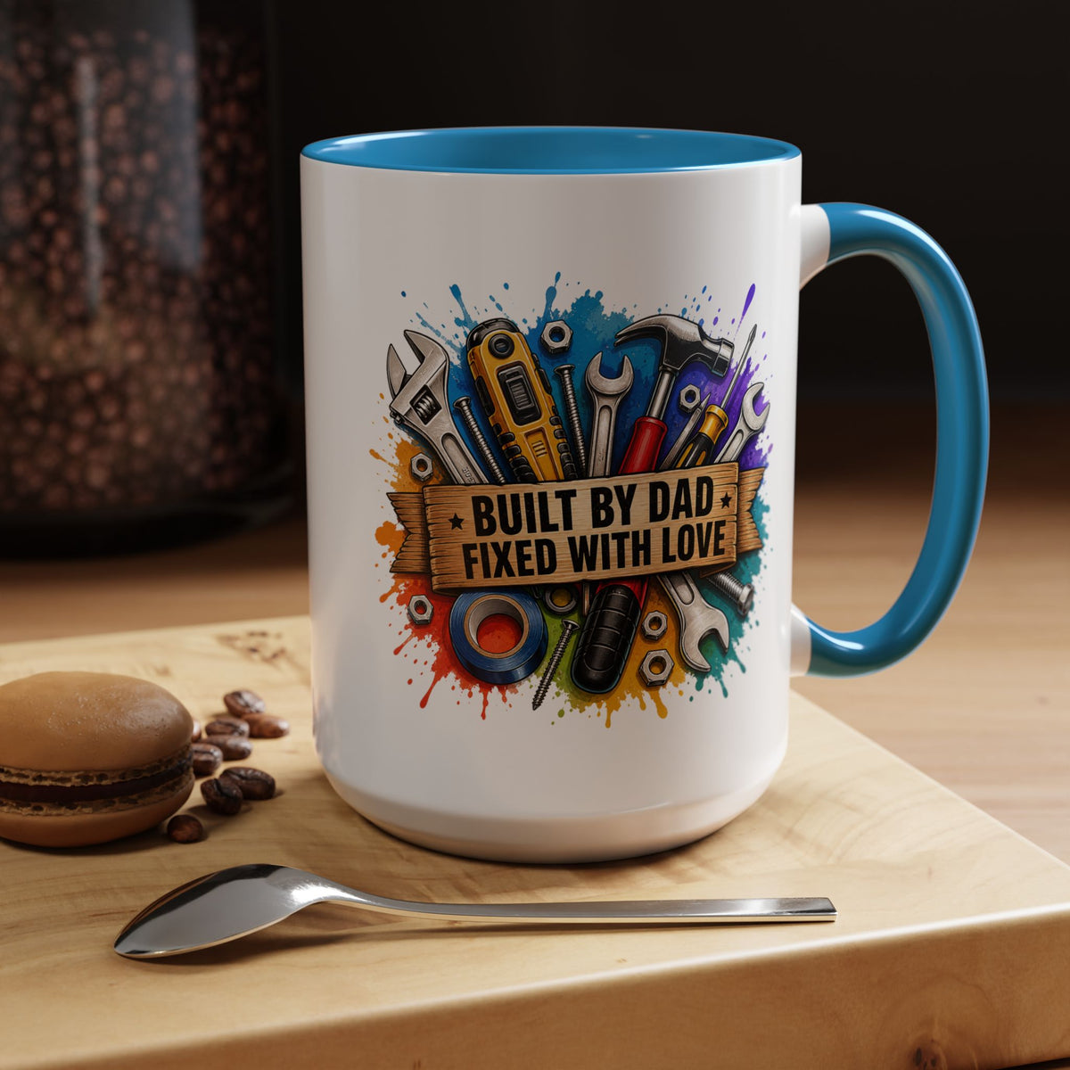Built by Dad Fixed with Love Mug, Handyman Dad Coffee Mug, Father's Day Gift for Carpenter Mechanic DIY Dad, Workshop Mug