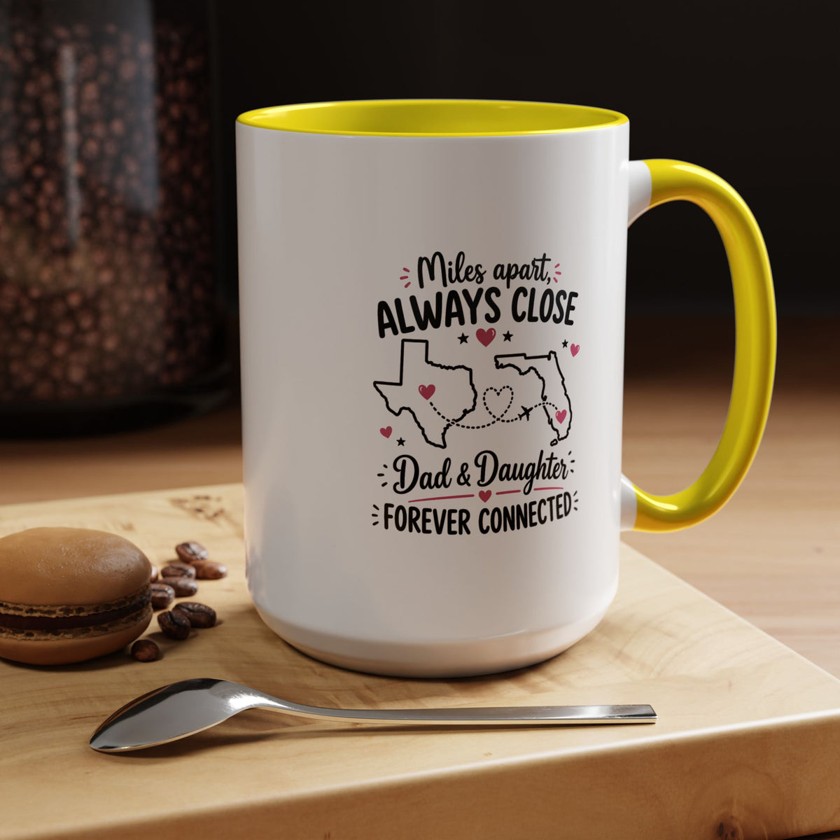 Long Distance Dad and Daughter Mug, Miles Apart Always Close Coffee Cup, Sentimental Father Gift from Daughter, Birthday Keepsake for Dad