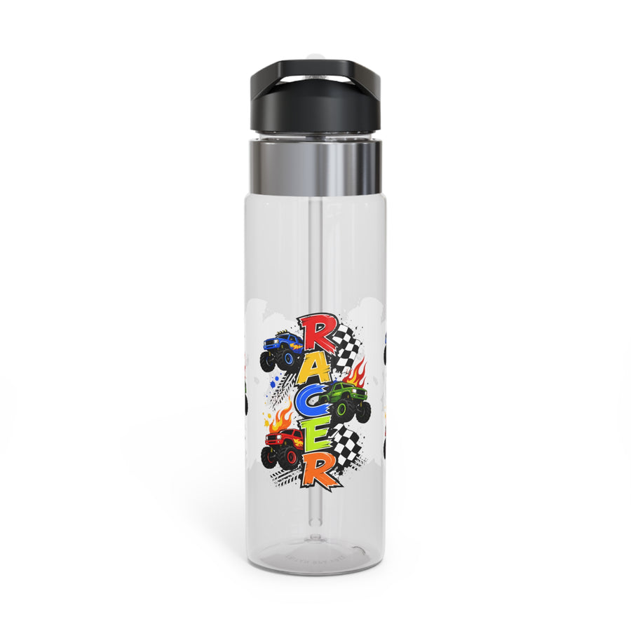 Monster Truck Racer Water Bottle, Kids Racing Sports Clear Bottle, Colorful Checkered Flag Gift for Boys, Birthday or School Accessory
