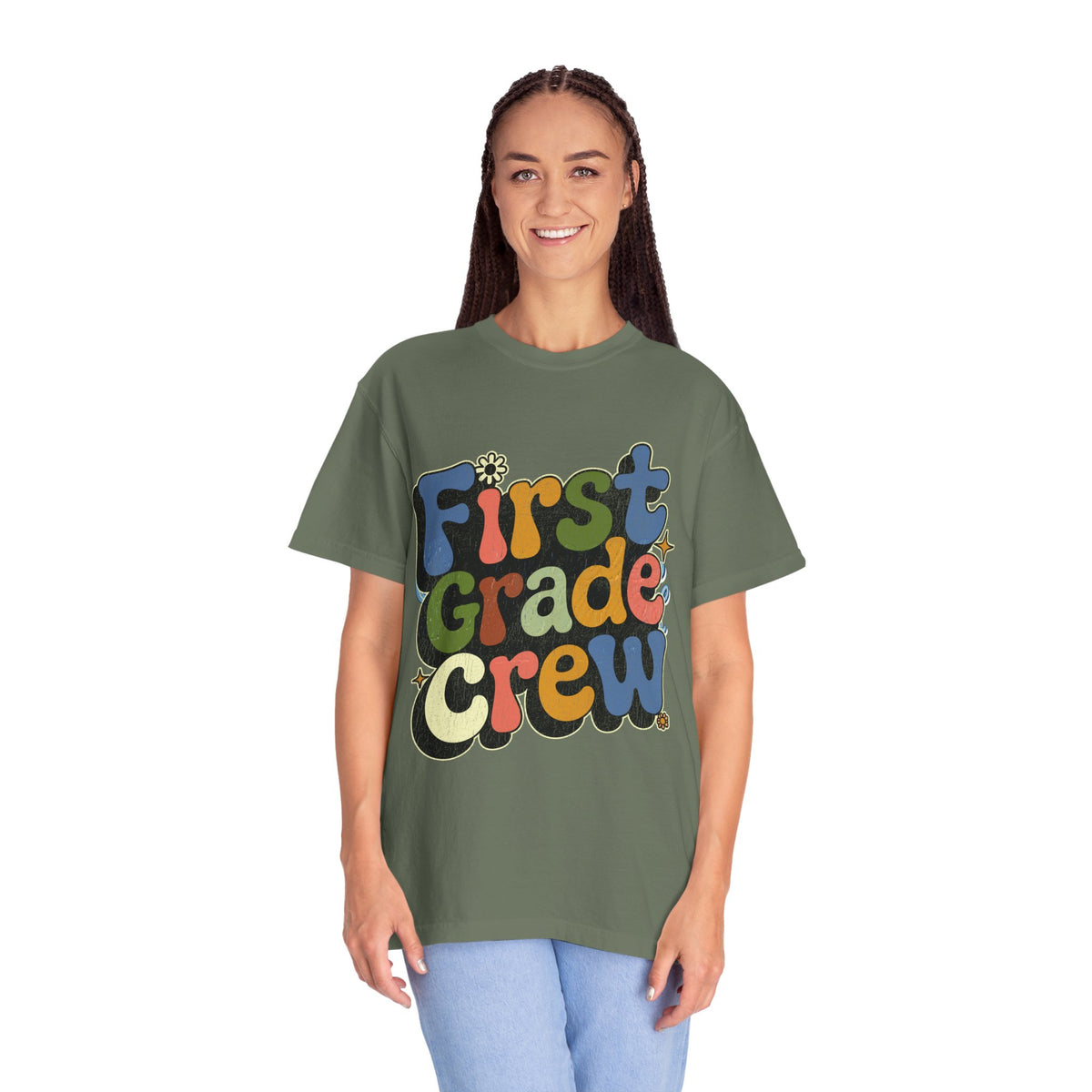 First Grade Crew T-Shirt, Retro Teacher Team Graphic Tee, Elementary School Staff Gift, First Day Classroom Outfit, Grade One Shirt
