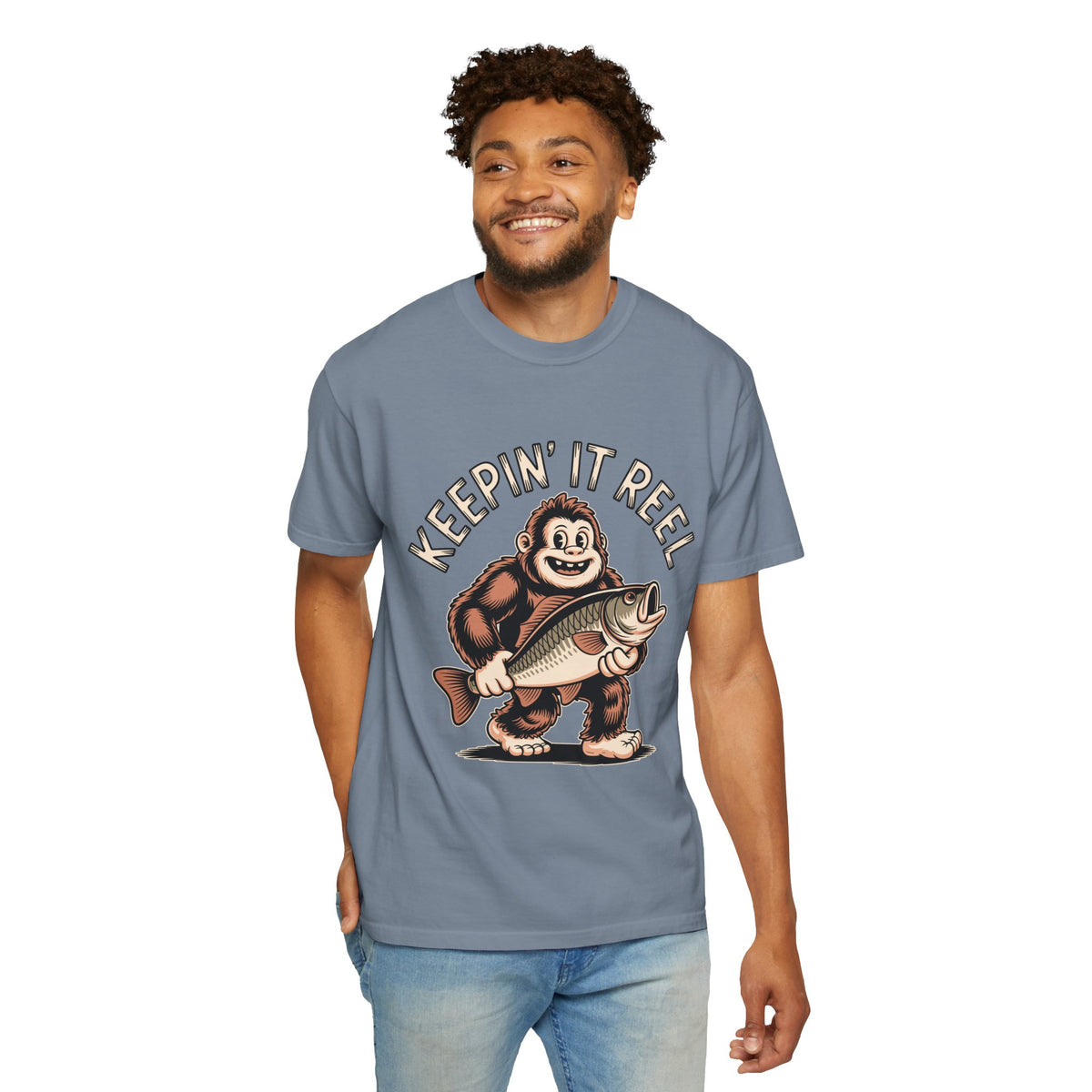 Funny Sasquatch Fishing Comfort Colors Shirt, Keepin It Reel Bigfoot Angler Tee, Fisherman Gift Shirt, Lake Life Outdoor Graphic Tee