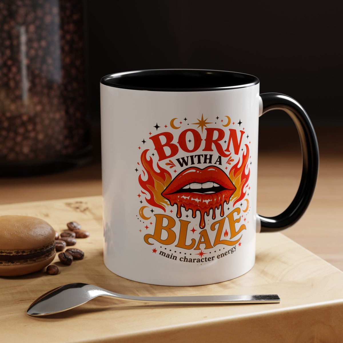 Born With a Blaze Coffee Mug, Main Character Energy Mug, Fiery Lips Aesthetic Cup, Bold Attitude Gift for Women, Trendy Coffee Mug