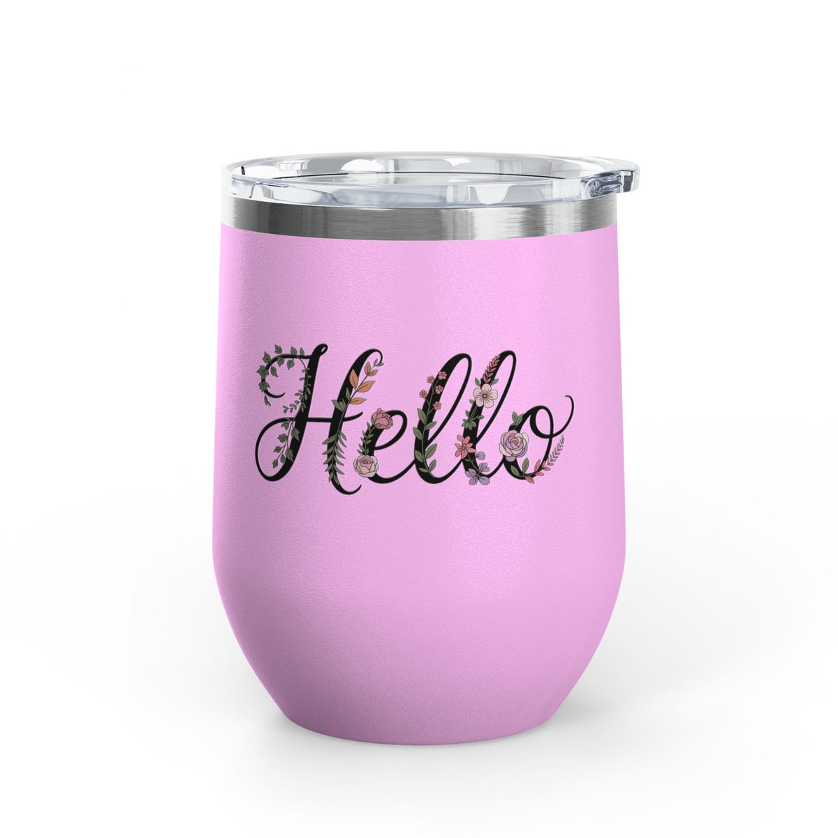 Floral Hello Wine Tumbler, Botanical Drinkware for Women, Spring Coffee Cup, Floral Gift for Her, Cute Everyday Wine Glass