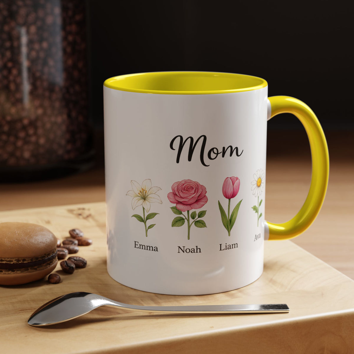 Personalized Birth Flower Mom Mug, Custom Kids Names Coffee Mug, Mother's Day Gift for Mom, Floral Family Keepsake Cup, Grandma Gift