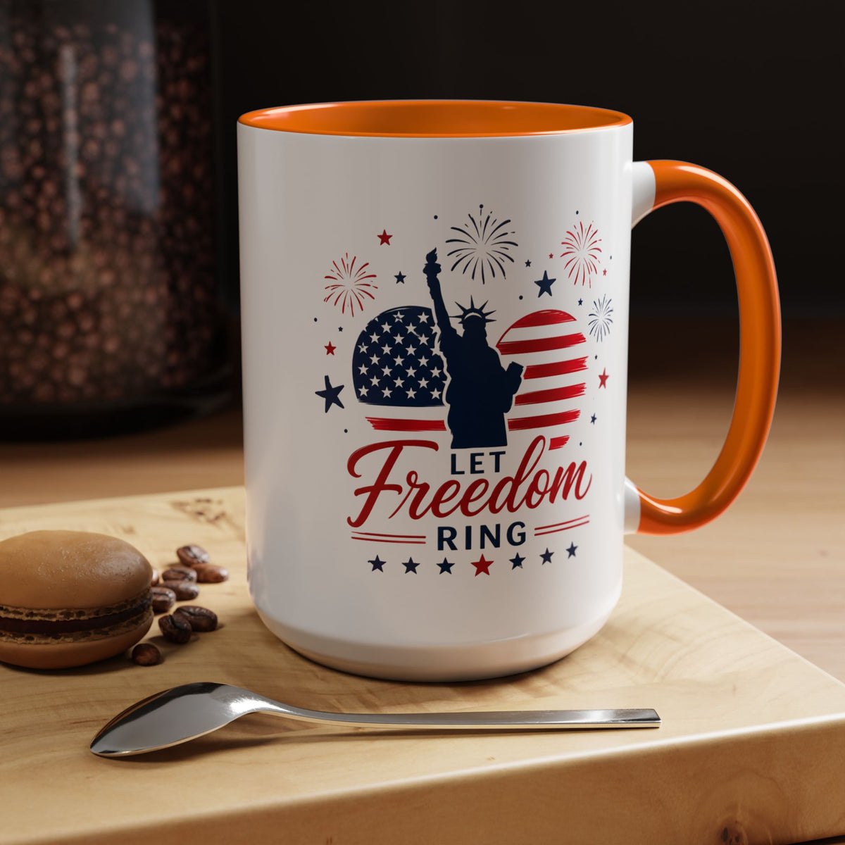 Let Freedom Ring Patriotic Coffee Mug, Statue of Liberty Fourth of July Mug, American Flag Coffee Cup, USA Pride Gift, Independence Day Mug