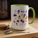 Patriotic Summer Celebration Mug, Fourth of July Coffee Mug, Americana Fireworks Cup, Red White Blue Holiday Gift
