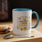The Positivity Mug, Funny Sarcastic Office Gag Gift for Coworkers, Bright Doodle Aesthetic Motivational Coffee Cup with Orange Handle