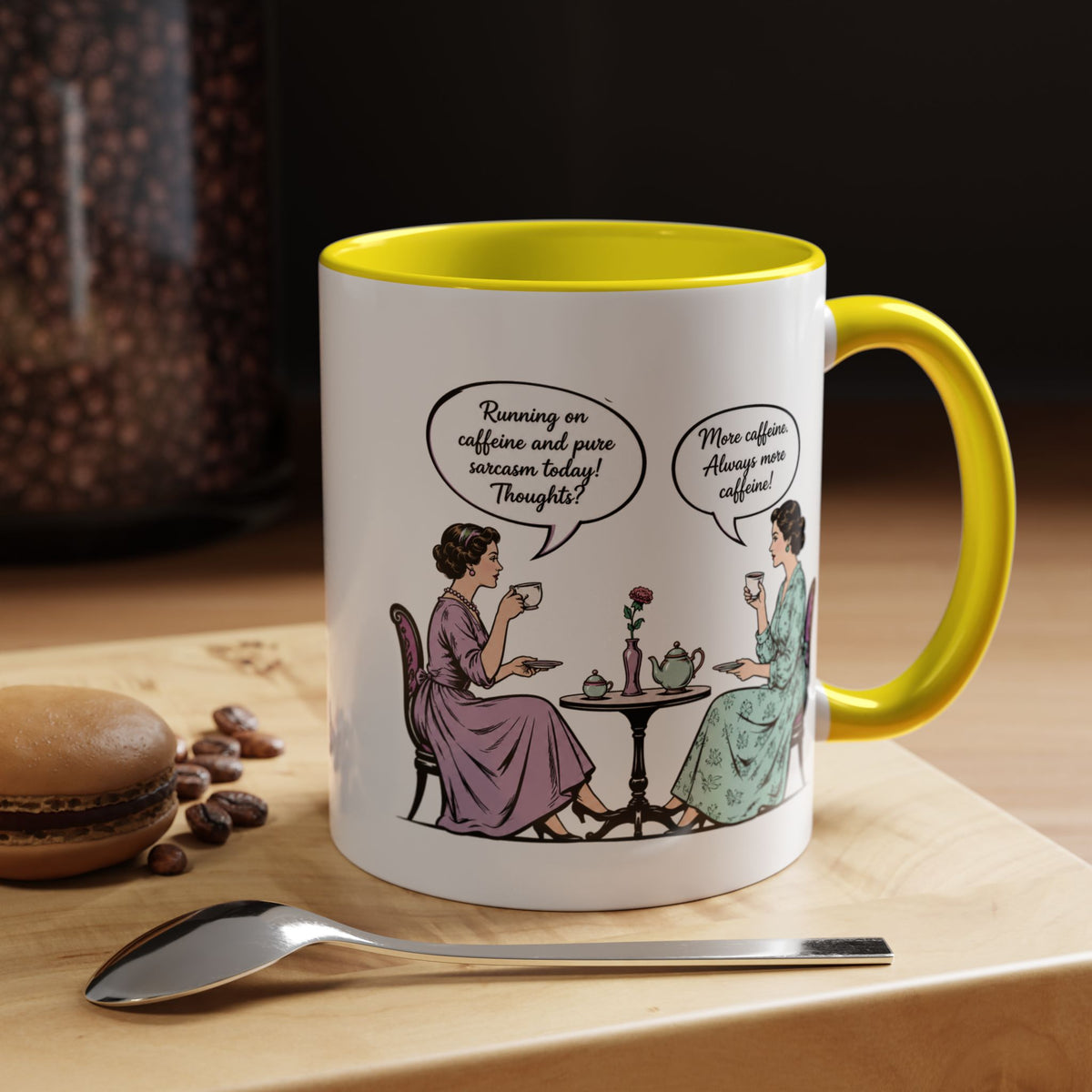 Funny Coffee Lovers Mug, Running on Caffeine and Pure Sarcasm Mug, Vintage Tea Party Coffee Cup, Best Friend Coffee Gift
