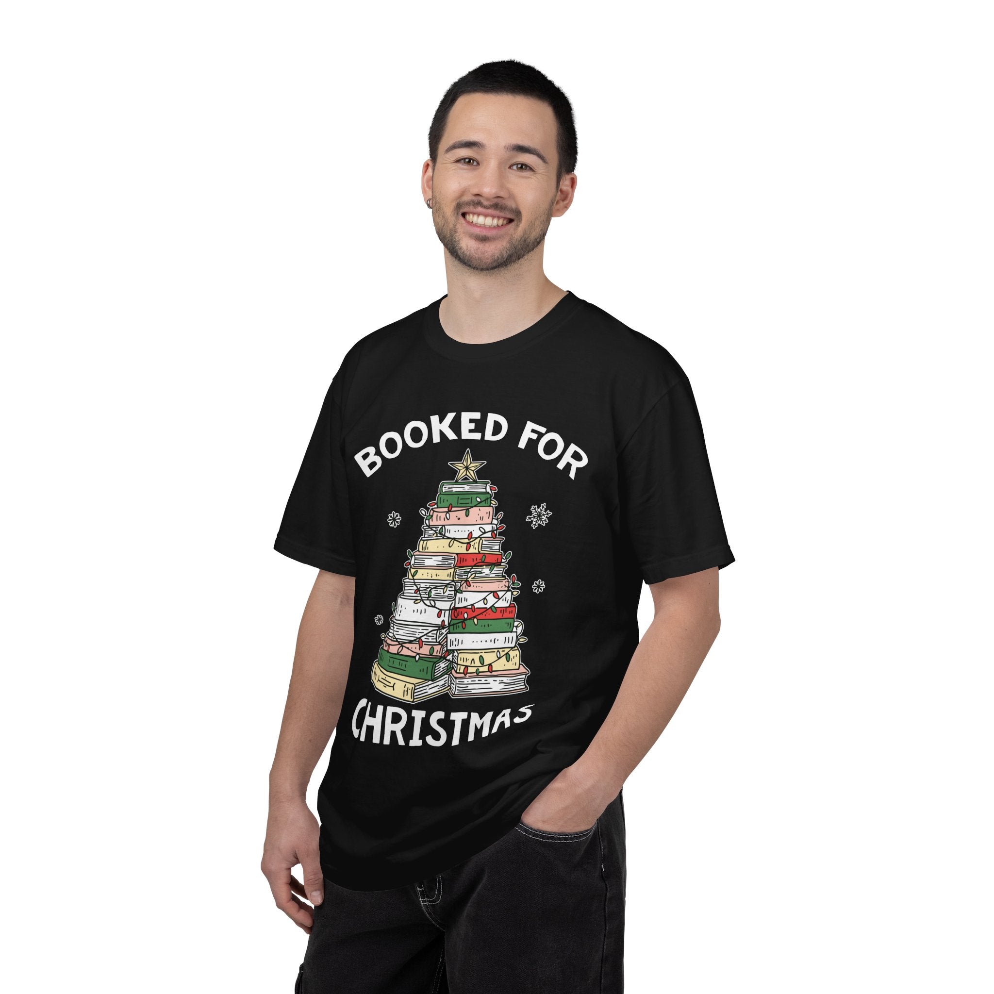 Booked for Christmas Shirt, Book Lover Holiday T-Shirt, Christmas Tree Books Tee, Cozy Reading Gift for Librarian, Teacher or Bookworm