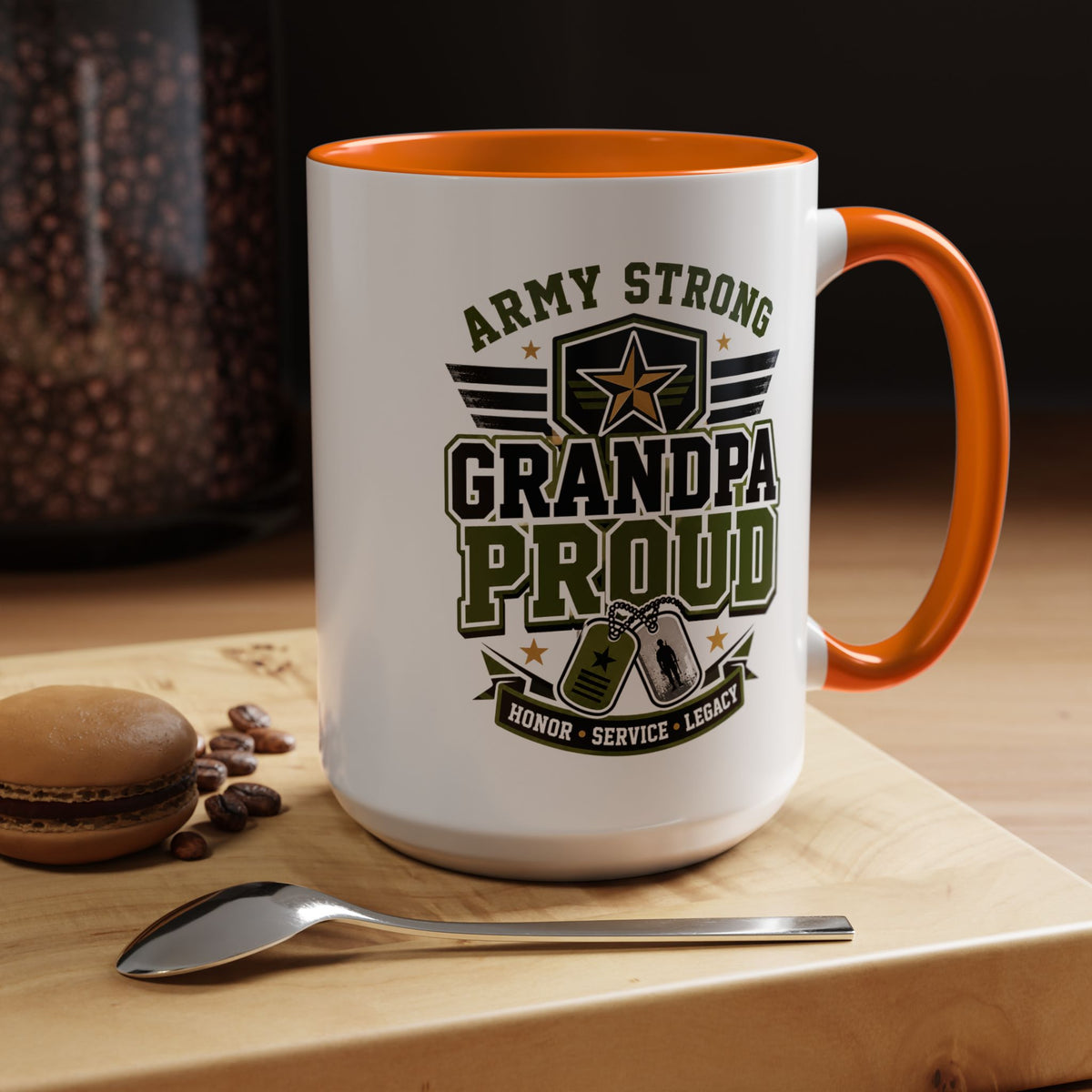 Army Strong Grandpa Mug, Grandpa Proud Military Coffee Cup, Veteran Grandfather Gift, Service Legacy Present for Birthday or Father's Day