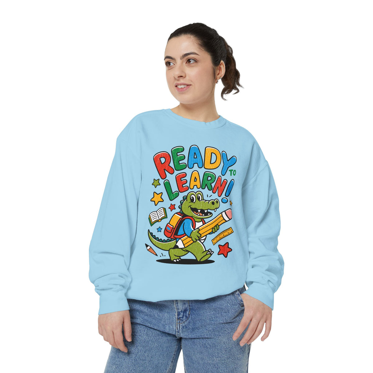 Ready to Learn Alligator Sweatshirt, Colorful Back to School Pullover, Cute Student Gift, Preschool Teacher Outfit, Classroom Style