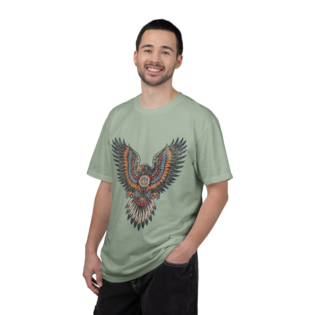 Ornamental Eagle Shirt, Retro Tattoo Style Bird Graphic, Gift for Wildlife Art Lovers, Boho Festival Outfits and Everyday Casual Wear