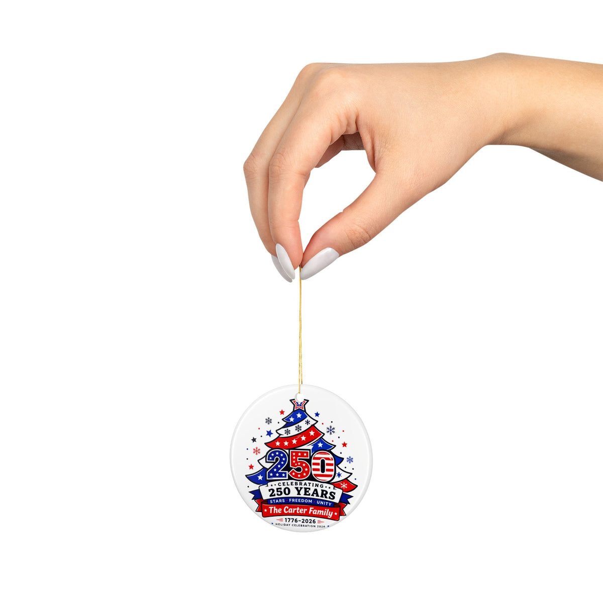 Personalized Patriotic Christmas Ornament, Custom Family Name, USA 1776 to 2026 Anniversary Keepsake, Red White Blue Holiday Decor