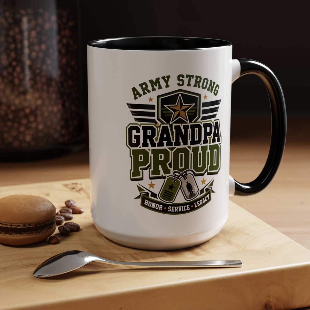 Army Strong Grandpa Mug, Grandpa Proud Military Coffee Cup, Veteran Grandfather Gift, Service Legacy Present for Birthday or Father's Day