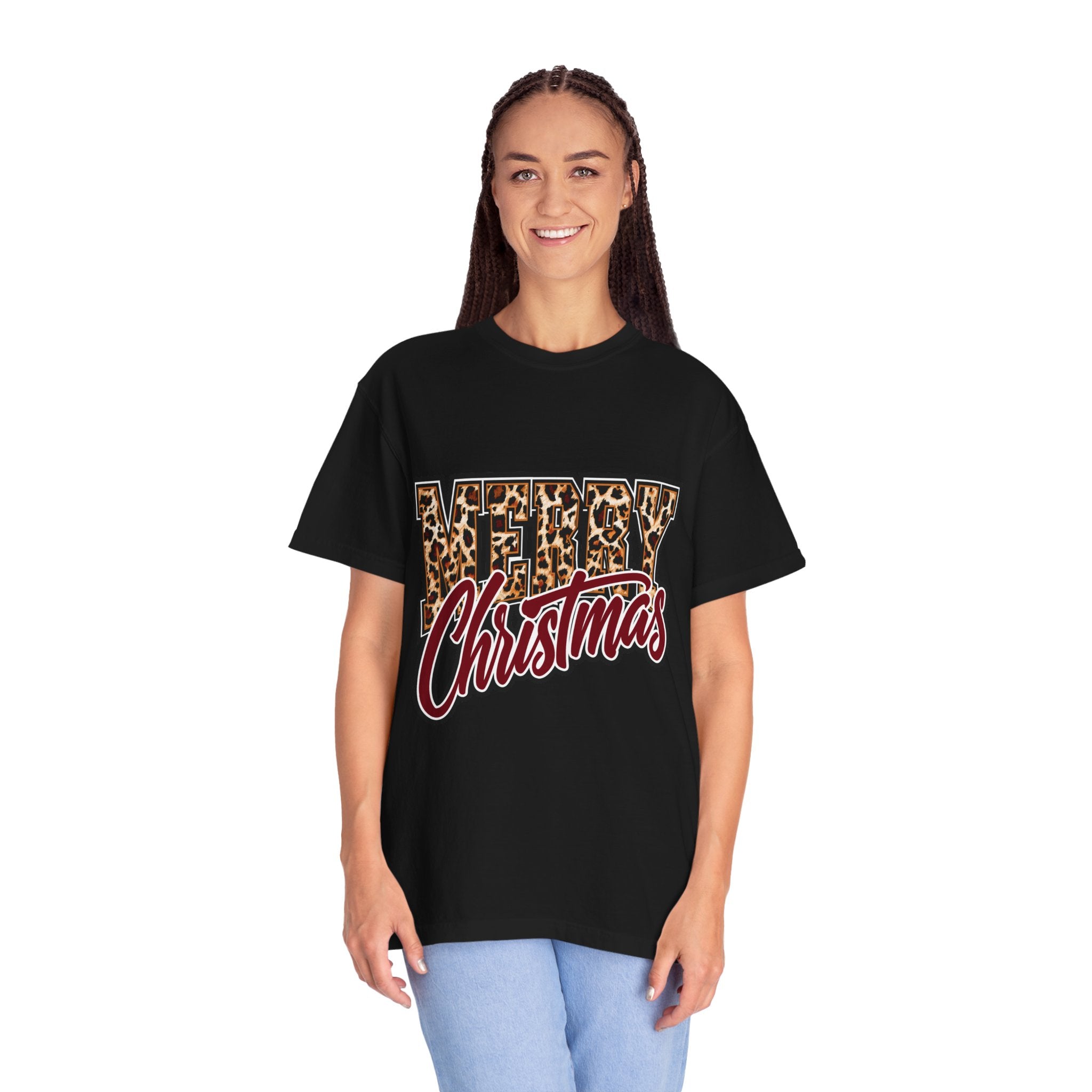 Merry Christmas Leopard Print Shirt, Trendy Holiday T-Shirt, Cheetah Lettering Xmas Tee, Festive Gift for Women, Mom, Teacher or Friend