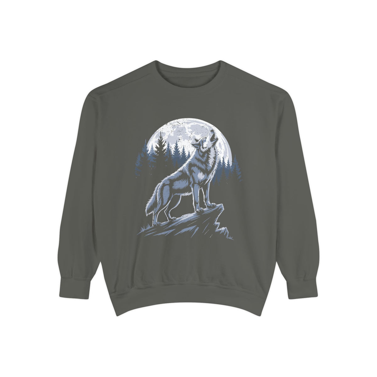 Howling Wolf Moon Sweatshirt, Mountain Forest Crewneck, Wildlife Lover Gift, Rustic Wilderness Graphic Cozy Outdoor Pullover Unisex Top