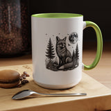 Fox Moon Mug, Black and White Woodland Coffee Cup, Celestial Forest Animal Gift for Fox Lover, Rustic Cabin Decor, Nature Birthday Present