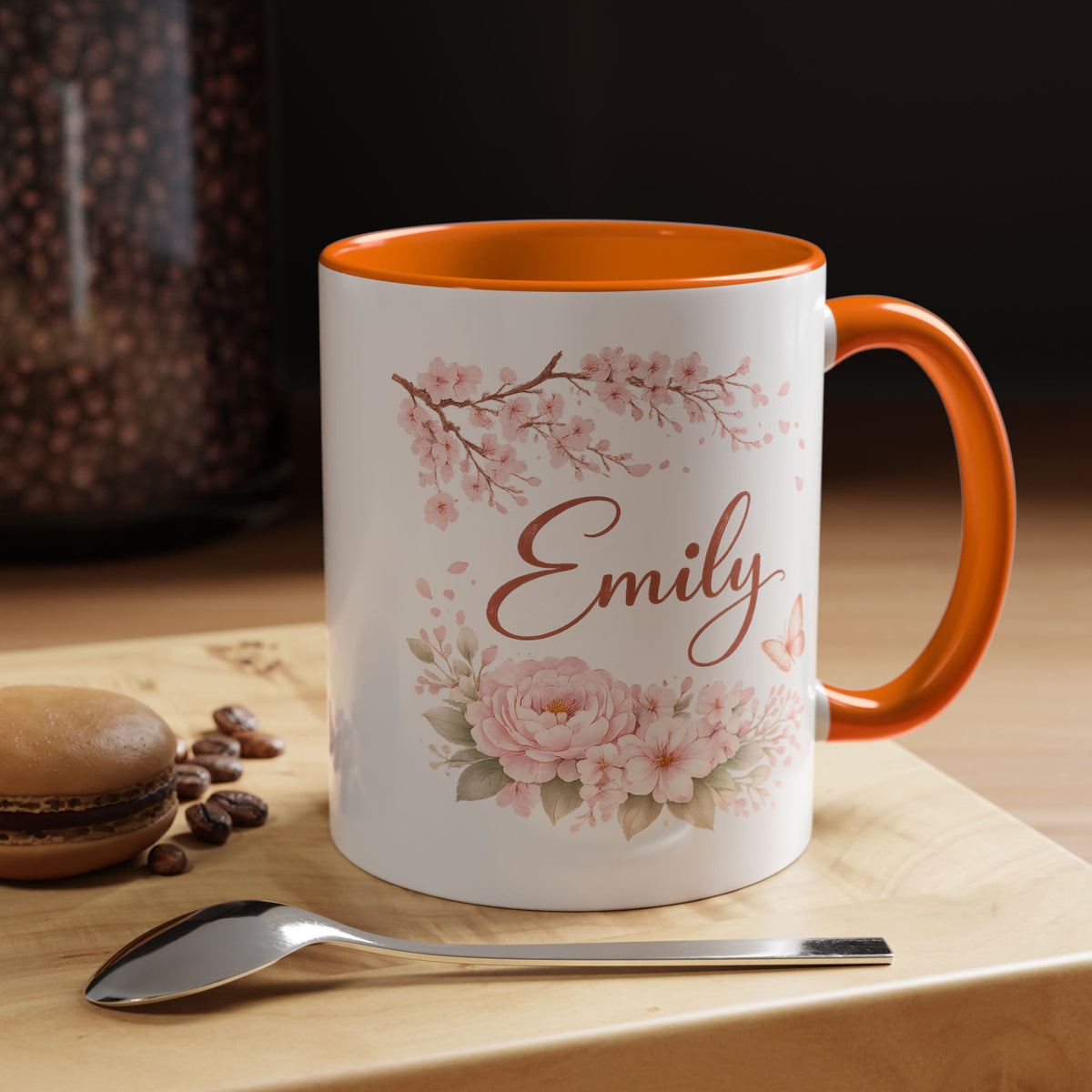 Personalized Floral Name Mug, Custom Coffee Mug with Name, Pink Flower Mug for Women, Birthday Gift, Bridesmaid Keepsake Cup