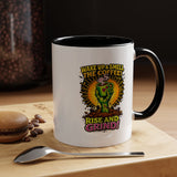 Zombie Coffee Mug, Wake Up and Smell the Coffee Black Accent Cup, Unique Funny Rise and Grind Gift for Horror Fan, Barista or Coworker