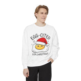 Egg-Cited for Christmas Sweatshirt, Funny Fried Egg Crewneck, Cute Food Pun Holiday Pullover, Christmas Breakfast Gift for Brunch Lover