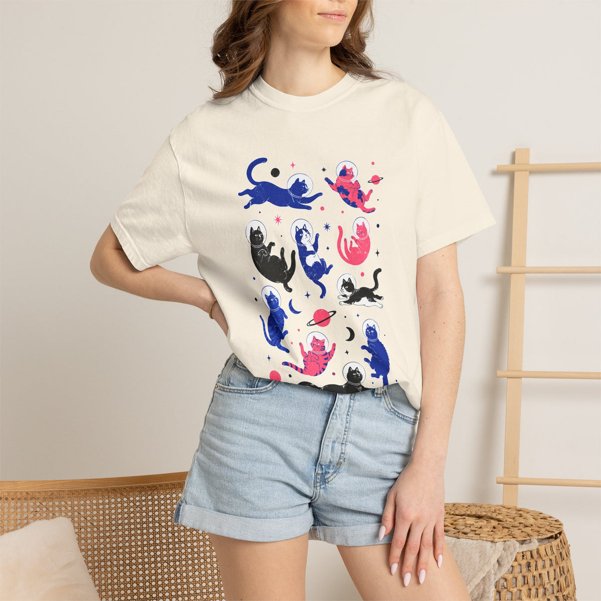 Space Cat Shirt Comfort Colors Tee, Astronaut Cat Graphic T Shirt, Galaxy Cat Lover Gift, Cute Cosmic Kitty Shirt for Women