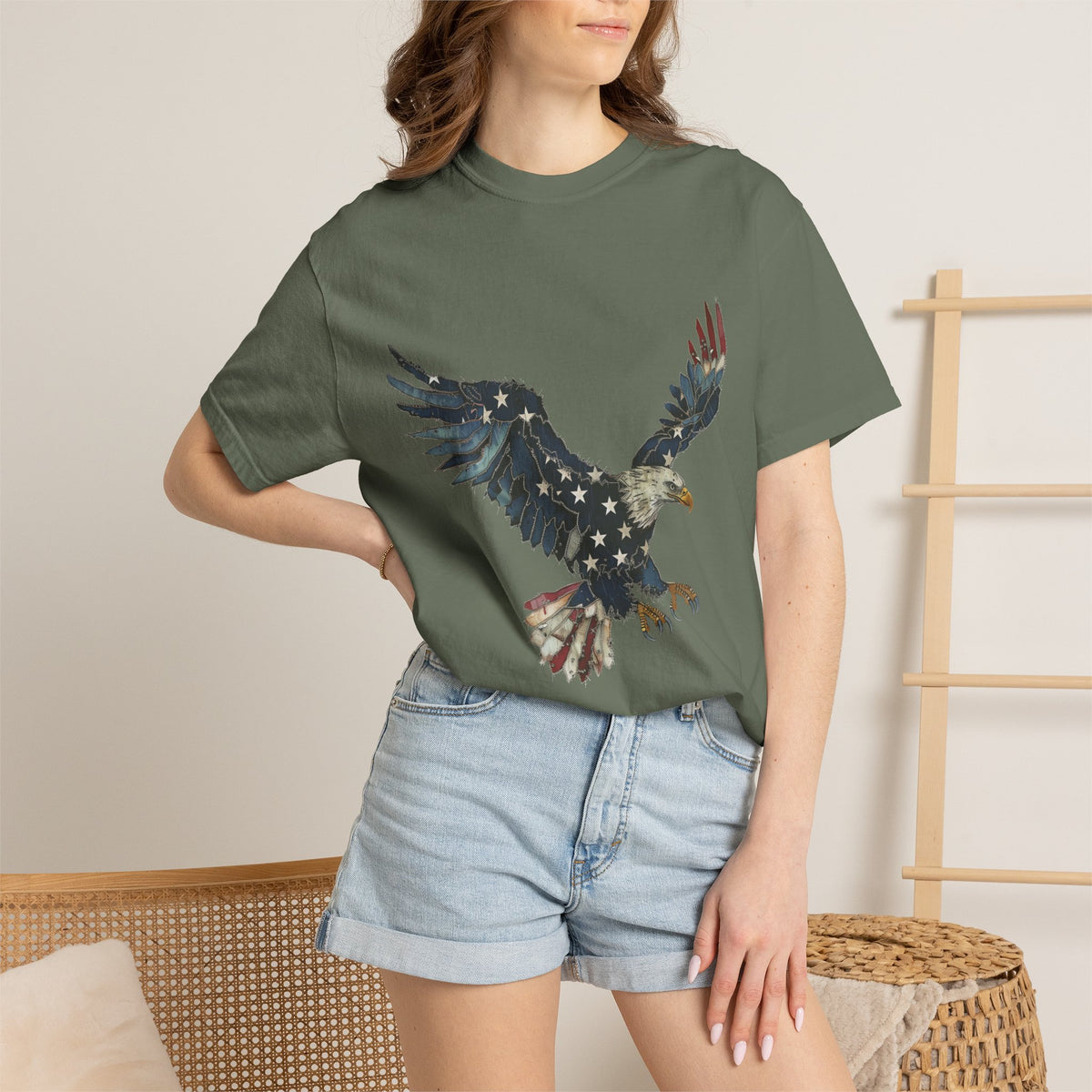 Patriotic Eagle Graphic Tee, Vintage USA Bird Shirt, Americana Freedom T Shirt, Fourth of July Eagle Shirt for Women