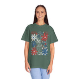 Patriotic Fireworks Shirt, Red White Blue Flower Graphic Tee, Americana T Shirt, Fourth of July Outfit, Vintage USA Gift for Women