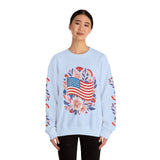 Floral American Flag Sweatshirt, Patriotic USA Pullover, Red White Blue Flower Top, Fourth of July Outfit, Americana Gift for Women