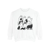 Ghost Cat Halloween Sweatshirt, Cute Spooky Cats and Ghosts Pullover, Cozy Pet Lover Gift, Minimal Black and White Fall Outfit for Women