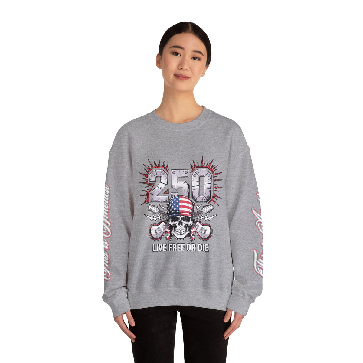 250 Live Free or Die Sweatshirt, Patriotic Skull Crewneck, American Flag Pullover, USA 250th Anniversary Gift, Fourth of July Top