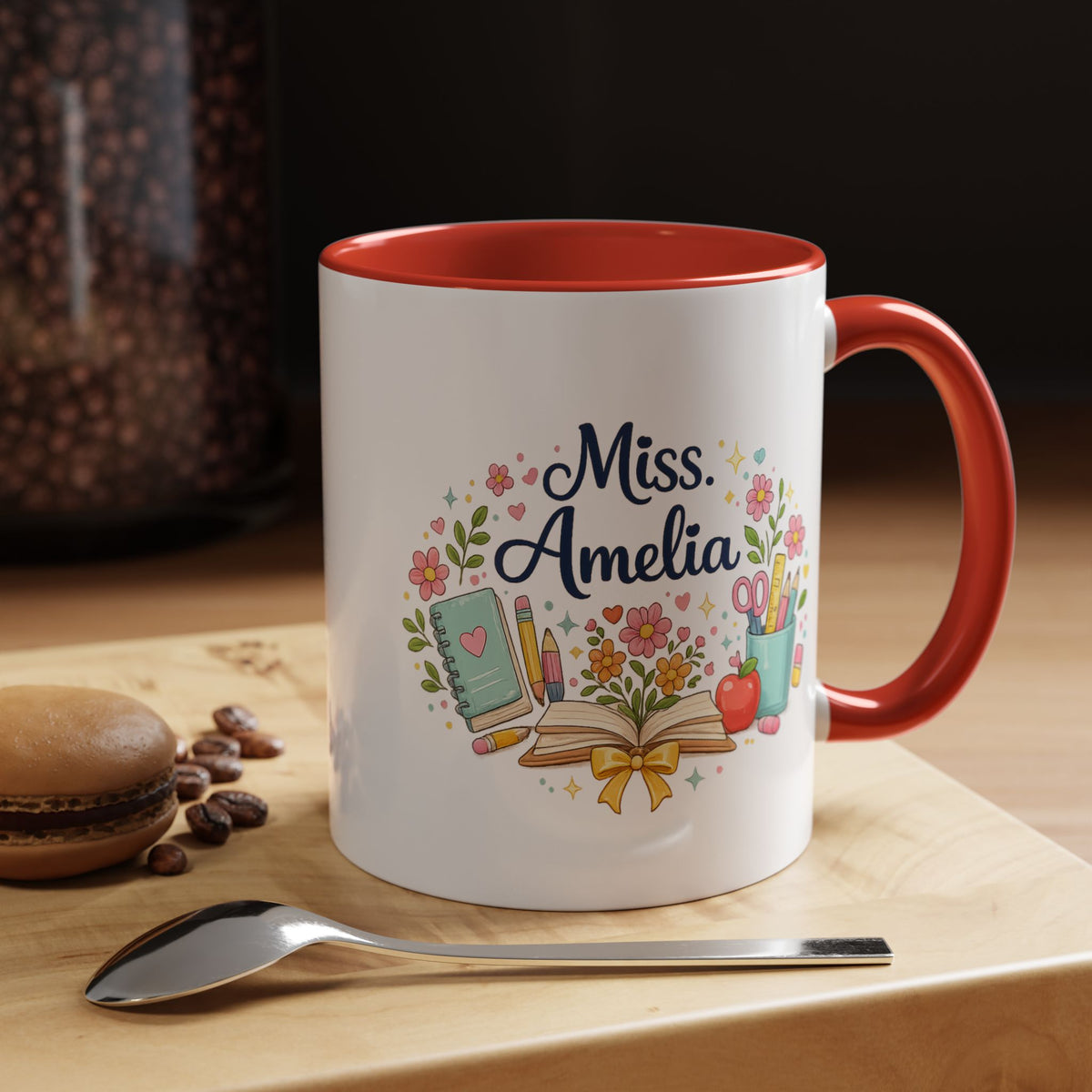 Personalized Teacher Coffee Mug, Custom Teacher Name Gift, Floral Teacher Mug, Teacher Appreciation Present, Classroom Gift