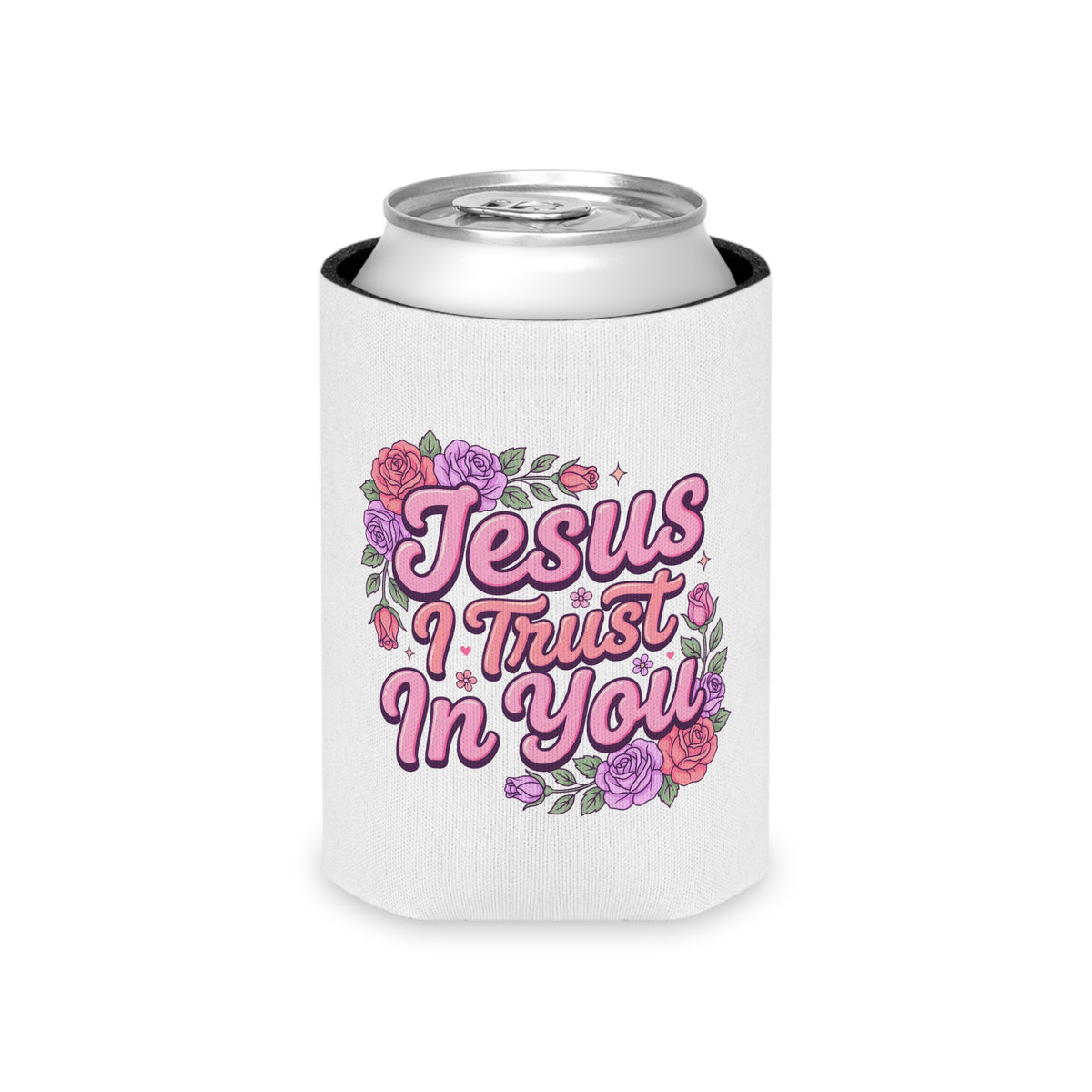 Christian Can Cooler, Jesus I Trust in You Drink Sleeve, Floral Faith Gift for Women, Catholic Gift, Religious Party Favor