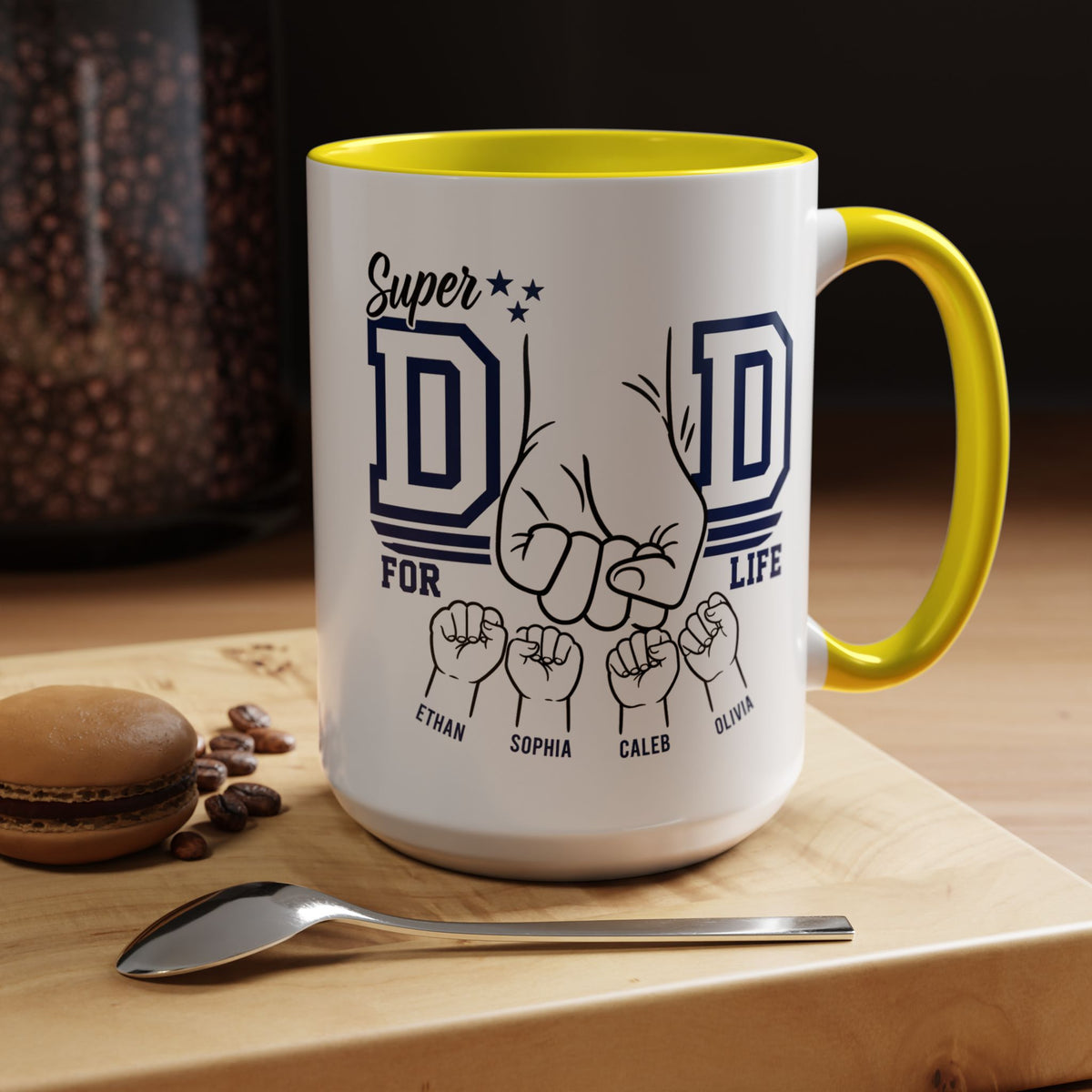 Personalized Super Dad Coffee Mug, Custom Dad Mug with Kids Names, Father's Day Gift for Dad, Dad for Life Coffee Cup, Gift from Children