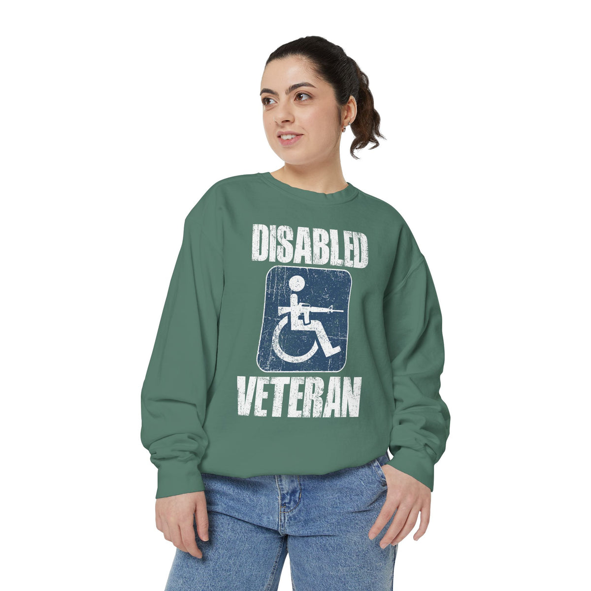 Disabled Veteran Sweatshirt, Distressed Wheelchair and Rifle Graphic, Military Service Pride, Veterans Day Gift and Everyday Casual Wear